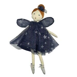 Moulin Roty Enchanted Fairy Plush Doll 17” Cloth Rag Doll Navy Blue Silver Stars